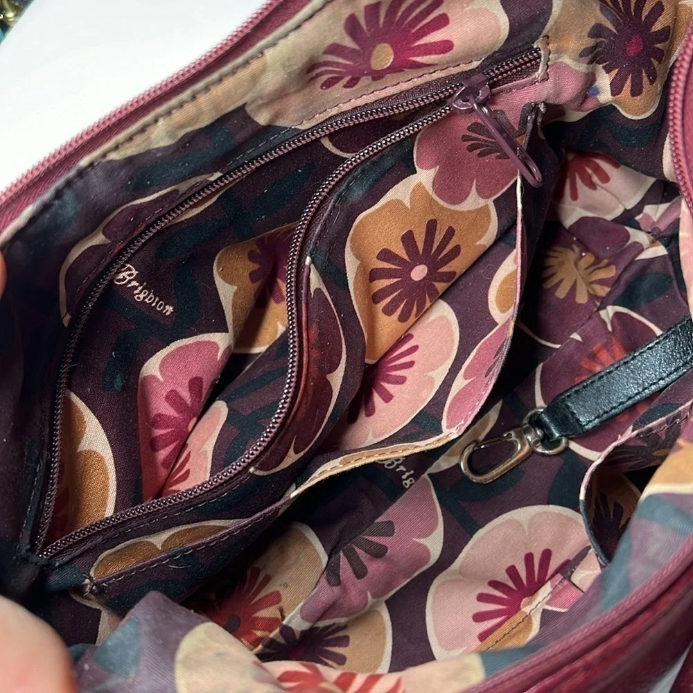 Brighton Burgundy Red Leather Hobo Zipper Shoulder Bag - Picture 8 of 11